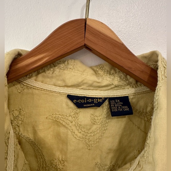 Ecologie Embroidered Floral 100% Linen Button-Down Shirt Women 3XL Boho Cottage - Picture 2 of 5